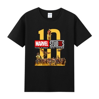 เสื้อยืดผ้าฝ้ายพิมพ์ลาย ❒✁¤Marvel 10th Anniversary Avengers 4 Iron Man Spider-Man US Team Thanos รอบเสื้อผ้าผ้าฝ้ายแขนสั