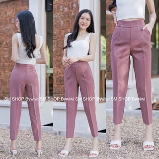🌈รุ่น S1 🌈กางเกง8ส่วนเอวสูง ทรงบอย ซิปหลัง ผ้าเปเป้หรือผ้าไอวี่ S-2XL พร้อมส่ง