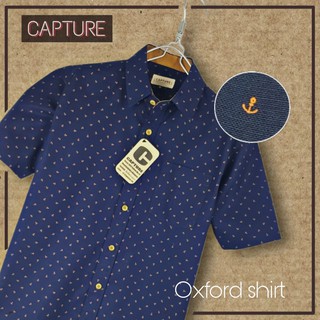 ⚓️เสื้อเชิ้ตผู้ชายแขนสั้น คอปก ผ้า Oxford ลายสมอ สีกรม⚓️ มีถึงไซส์ 4XL