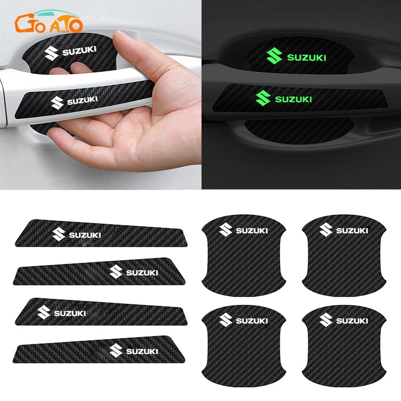 Gtioato มือจับประตูรถยนต์ คาร์บอนไฟเบอร์เรืองแสง ฟิล์มกันรอยขีดข่วน สติ๊กเกอร์แต่งรถ ป้องกันรอยขีดข่วน บนแฮนด์รถ สําหรับ Suzuki Swift Vitara Celerio Ciaz XL7 Jimny