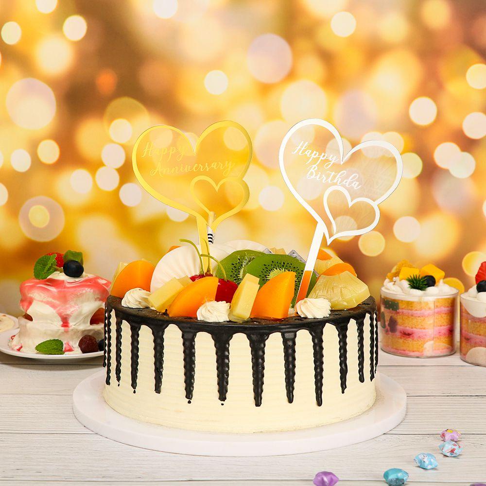 REFINEMENT Party Supplies Cake Topper Golden Silver Happy Birthday Cupcake Decoration DIY I love