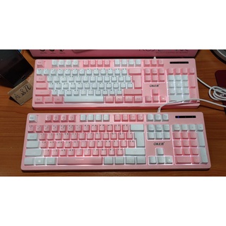 คีย์บอร์ดสีชมพู คีย์บอร์ดเกมมิ่ง ปุ่มยางขาวธรรมดา Keyboard Gaming Oker KB-911 / KB-912