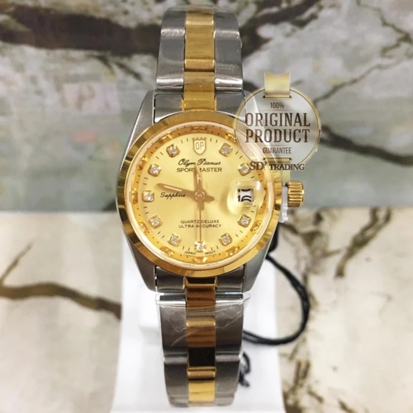 OP (Olym Pianus) นาฬิกาข้อมือผู้หญิง ซัฟฟราย สายสแตนเลส 2กษัตริย์ รุ่น 8934L-403E 2G (เงิน/ทอง)