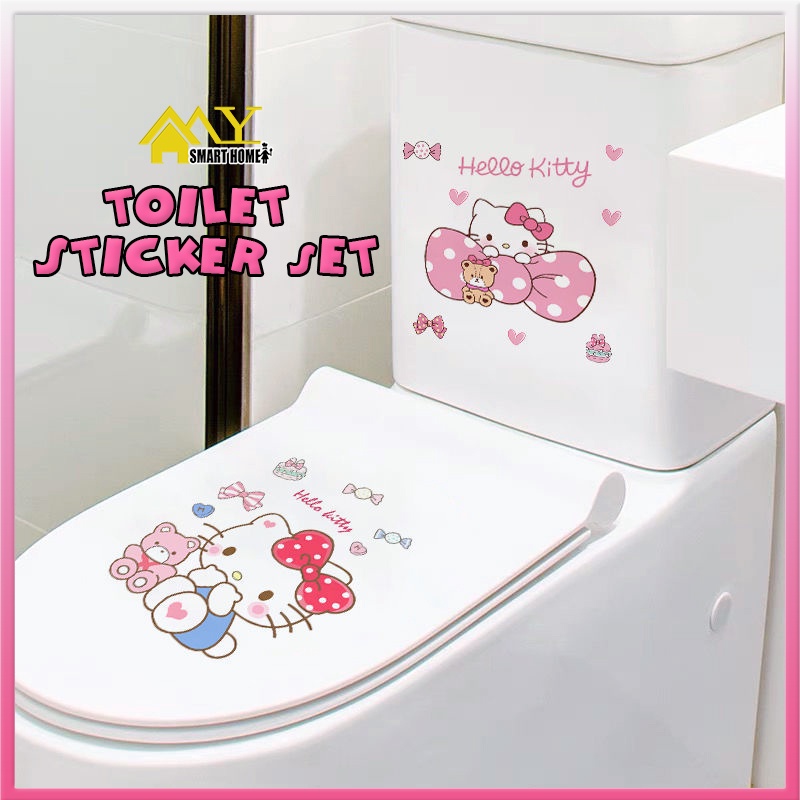 สติกเกอร์ลายการ์ตูน Hello Kitty น่ารัก สีชมพู สำหรับตกแต่งห้องน้ำ