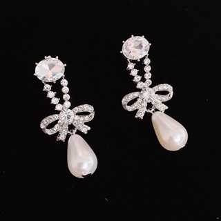 ✨SMAX✨Korean 925 silver-needle zircon bow pearl delicate earrings