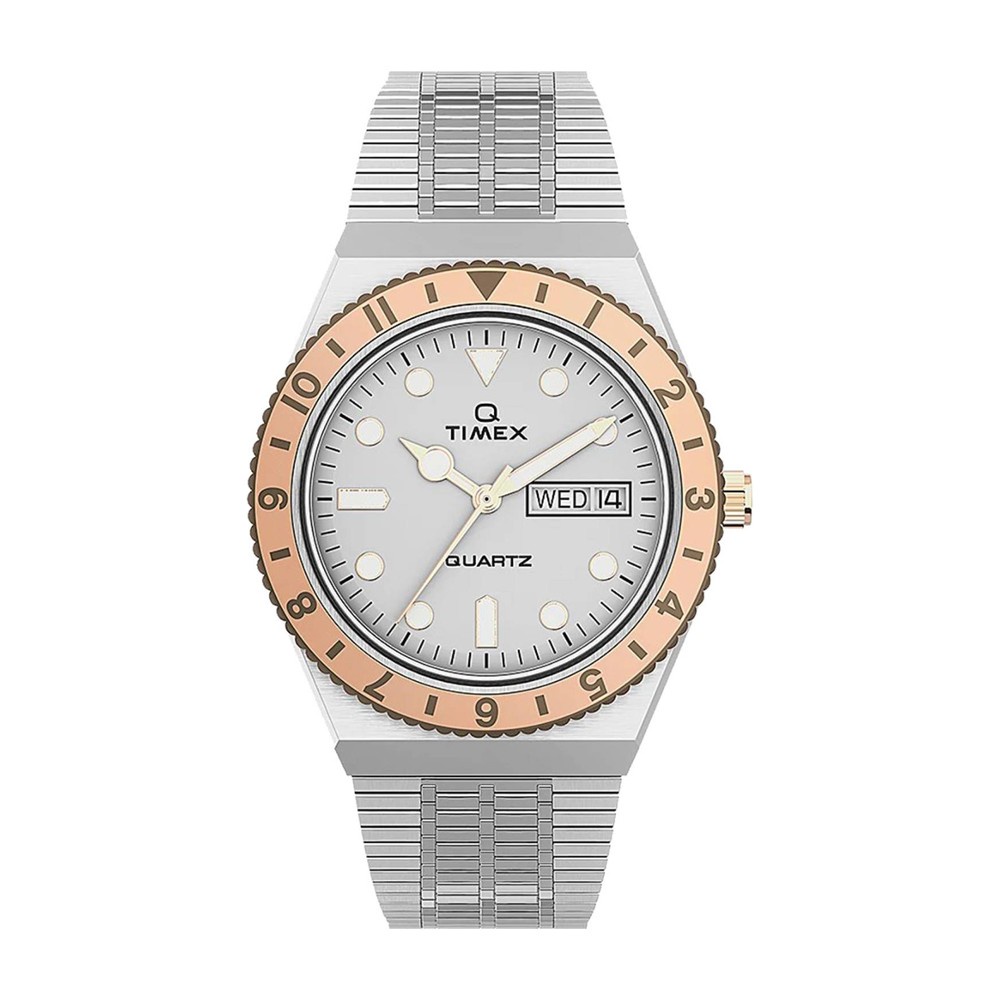 Timex TW2U95600 WOMENS Q นาฬิกาข้อมือผู้ชายหญิง สายสแตนเลส Silver/Rose Gold หน้าปัด 32 มม.