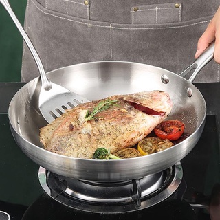 ✻☸﹉11Inch Frying Pan, 304 Stainless Steel 0.23MM Thick Wok Pan 5 Ply Steel Skillet,Professional Grade Pans for Cooking