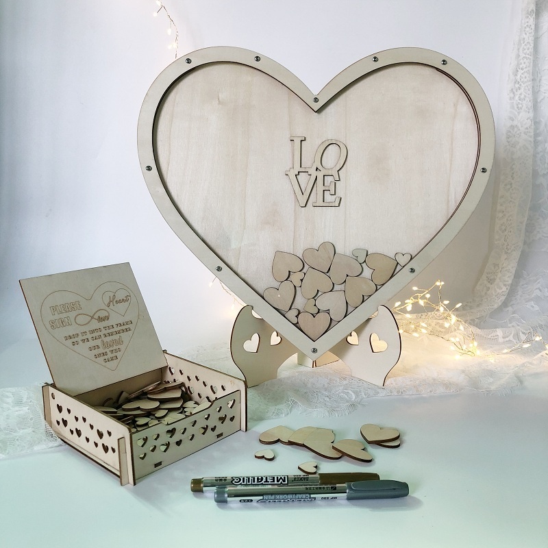 Wedding Guest Book Memorial Book Drop Top Frame Sign Book Wooden Hearts ...
