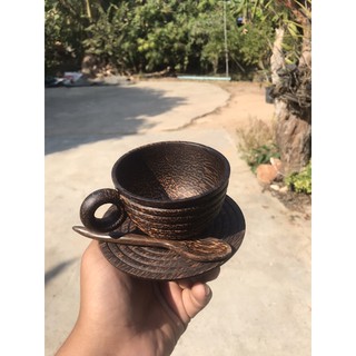 ชุดแก้วกาแฟไม้ตาล ลวดลายสวยงาม