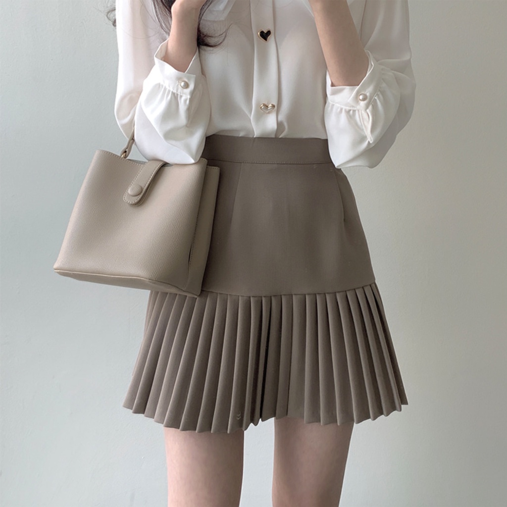 38598 กระโปรงพลีทสั้น เอวสูง สีพื้น เข้ากับทุกการแต่งกาย สำหรับสตรี