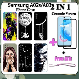 2 IN 1 เคสโทรศัพท์ Samsung A02s A03s พร้อมกระจกนิรภัยกันรอยหน้าจอ เซรามิค ฟิล์มนิรภัย โค้ง อวกาศด้านนอก