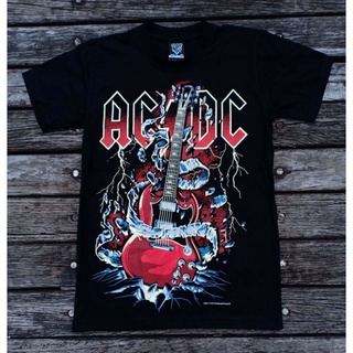 เสื้อยืดผ้าฝ้าย แขนสั้น พิมพ์ลาย NTS ACDC HARD ROCK N ROLL BAND LIGHTNING STRIKE GUITAR EDITION 14R217S-3XL