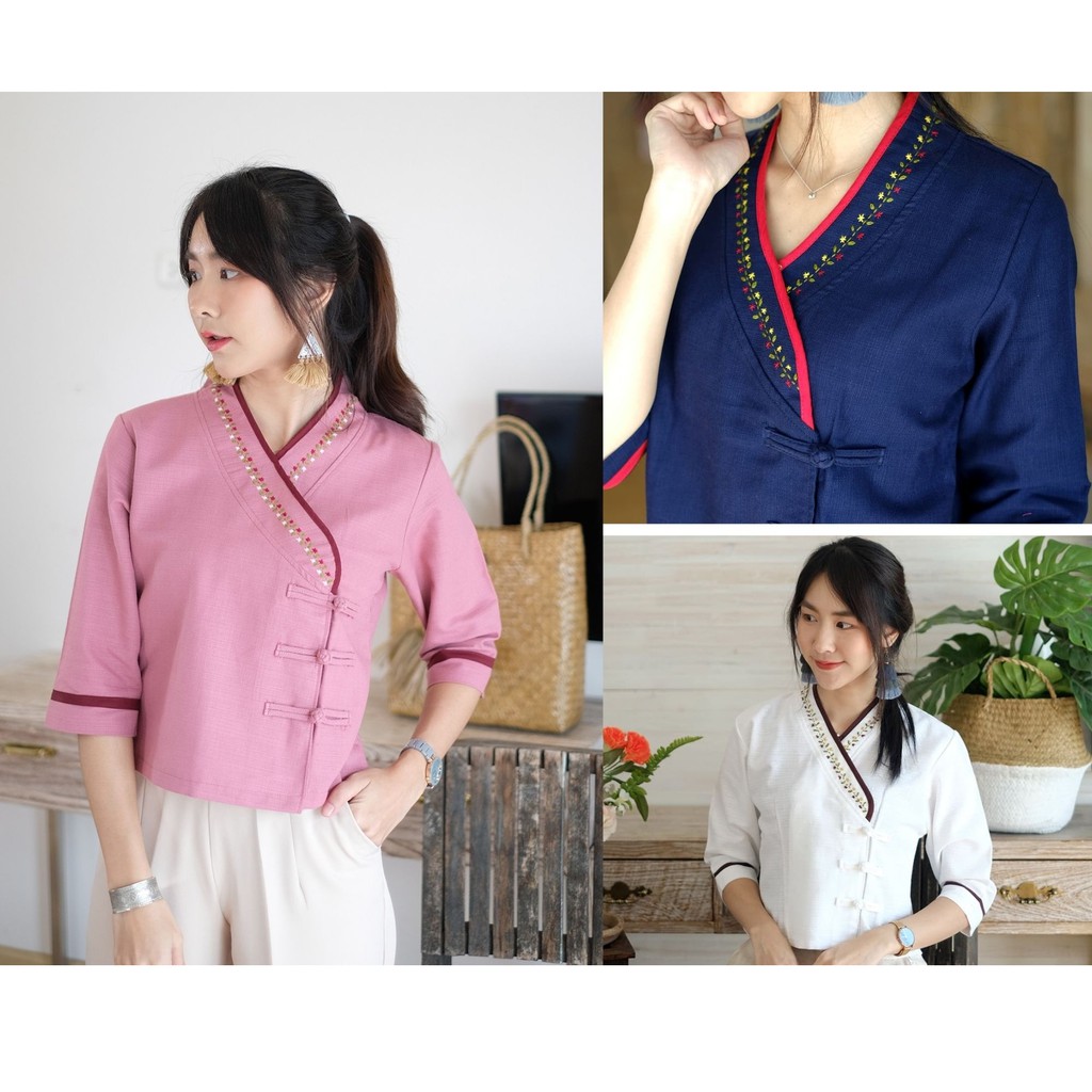 เสื้อทรงป้ายเจ้านางกุ้นขอบ