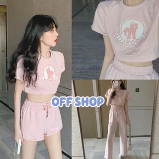 OFF SHOP พร้อมส่ง (OFF-DX-7061/6061) ชุดเซ็ท เสื้อครอปคอกลมแขนสั้น+กางเกงขาสั้น ลายอักษรน่ารักมาก 07