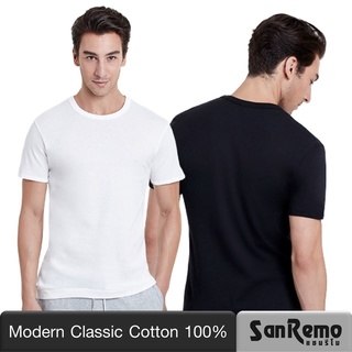 Sanremo Modern Classic เสื้อยืดชาย คอกลม แขนสั้น แซนรีโม นุ่มใส่สบายระบายเหงื่อดี สีขาว สีดำ NIS-SCT1