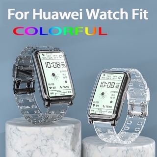 สายนาฬิกาข้อมือ ซิลิโคน แบบใส หลากหลายสี สำหรับ huawei watch fit