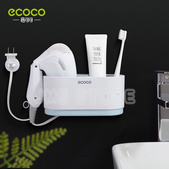 ECOCO ที่วางไดร์เป่าผม ชั้นวางของในห้องน้ำ ติดผนัง ไม่ต้องเจาะ  E1811