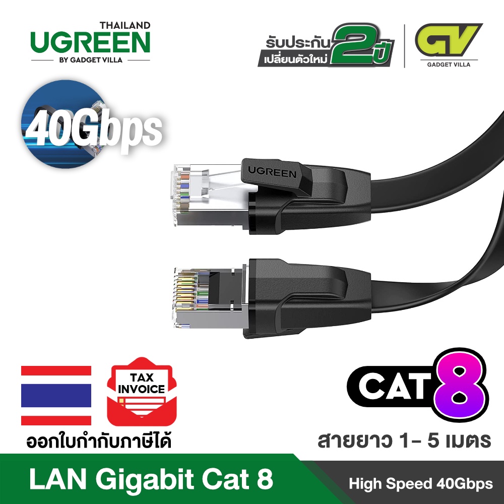 Ugreen รุ่น Nw134 สาย Lan Cat 8 Ethernet Cable High Speed 40Gbps 2000Mhz  Cat8 Rj45 Network Cord Flat Shielded Indoor La | Shopee Thailand