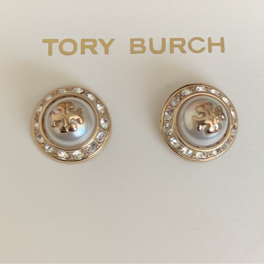 ตุ้มหู TORY BURCH natalie stud earring ตุ้มหูมุกขาวล้อมเพชร TORY BURCH  อะไหล่ทอง | Shopee Thailand