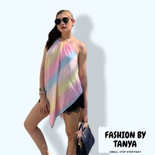 FASHION BY TANYA เสื้อสี่เหลี่ยมทรงข้าวหลามตัด ผูกหลัง ผ้าไหมอิตาลีลายเรนโบว์สีพาสเทล