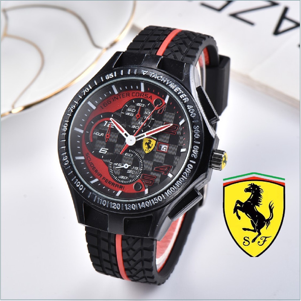 Ferrari REDREV Series ผู้ชายหรูหรากีฬา Racing นาฬิกาควอตซ์ Unsex ซิลิโคนนาฬิกากันน้ํา