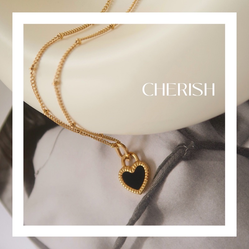 [silver 925S][CHERISHxMIHREH] [CR12] สร้อยคอ รูปหัวใจblack and white s925
