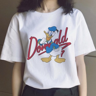 เสื้อยืดผ้าฝ้ายพิมพ์ลายขายดี เสื้อยืดคู่รัก พิมพ์ลายกราฟิกการ์ตูน Disney Donald Duck 90s น่ารัก สไตล์ฮาราจูกุ วินเทจ สํา