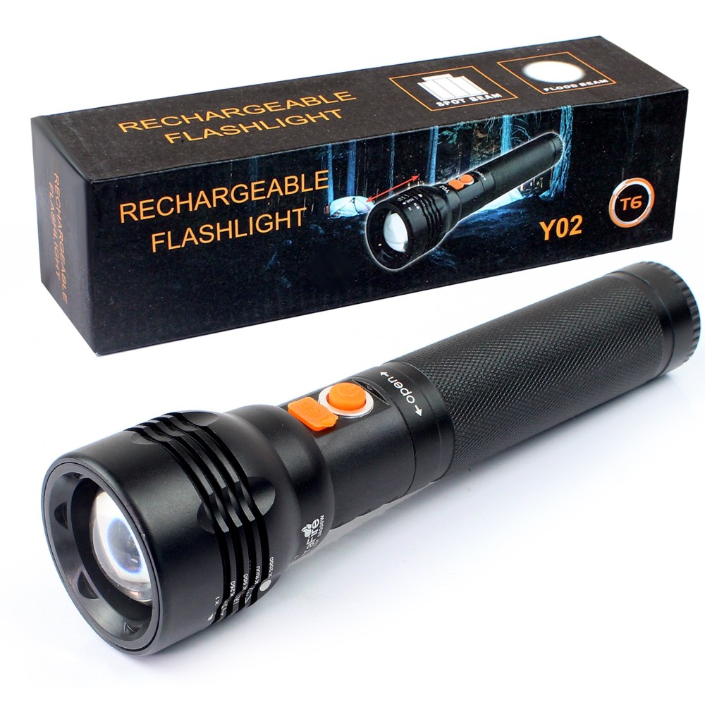 Telecorsa Rechargeable Flashlight Y02-T6 รุ่น Flash-light-torch-2-buttons-05a-K2