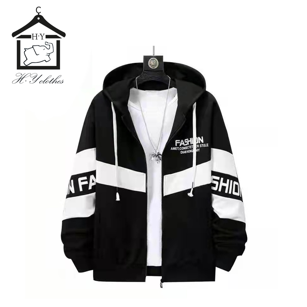 H·Y clothes Fashion เสื้อโค้ท เสื้อฮูด สีดำและสีแดง COD
