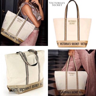 🎀Victoria’s secret gold sparkle glitter  tote bag🎀 กระเป๋าผ้าใบใหญ่ ตัดขอบแถบ กริตเตอร์