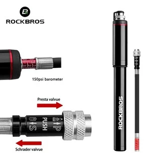 ROCKBROS เครื่องปั๊มแรงดันสูง แบบพกพา 150psi พร้อมบารอมิเตอร์ สําหรับ Presta Schrader Valvue