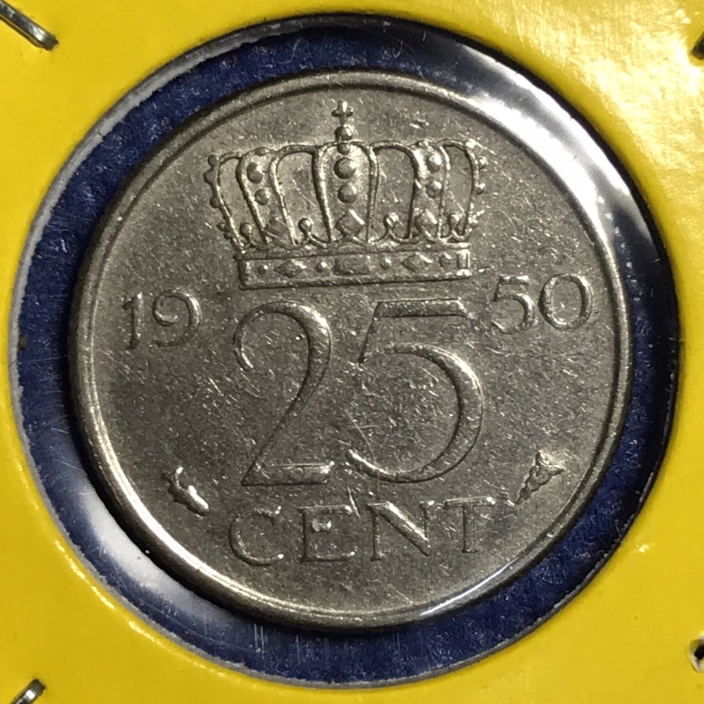 No.13948 ปี1950 เนเธอร์แลนด์ 25 CENTS เหรียญเก่า เหรียญต่างประเทศ เหรียญสะสม เหรียญหายาก ราคาถูก