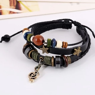 Chu สร้อยข้อมือ ลูกปัดโลหะ หนังสีน้ําตาล แฮนด์เมด ปรับได้ สไตล์ยิปซี ยิปซี ฮิปปี้ สําหรับทุกเพศ ทุกวัย