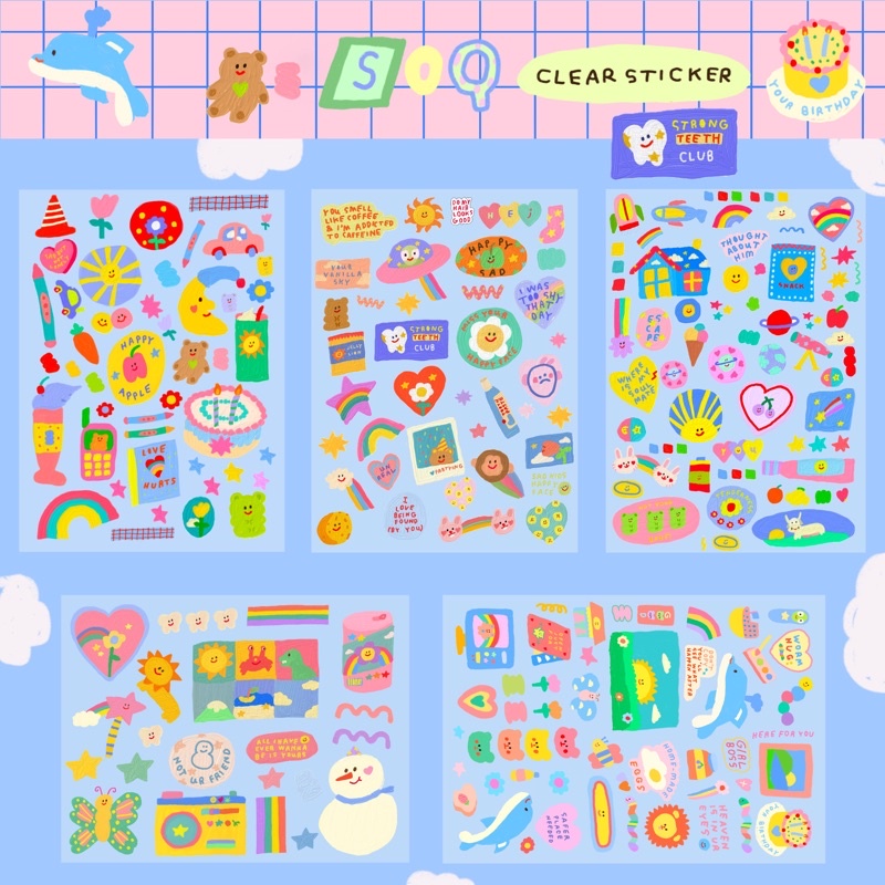 (พร้อมส่ง) soqstuff clear sticker - สติกเกอร์ใส ไม่มีคราบกาว ขนาด A6