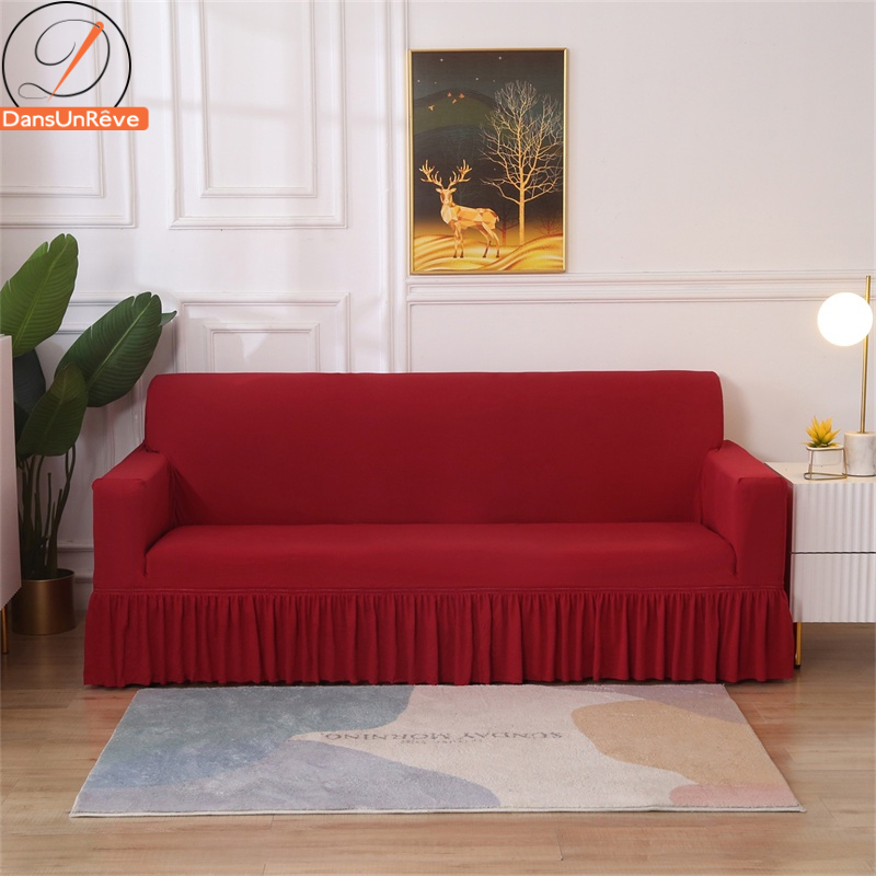 ผ้าคลุมโซฟา ผ้าซิ่น 1/2/3/4 ที่นั่ง พร้อมกระโปรง สีพื้น สากล ผ้าคลุมโซฟา รวมทุกอย่าง ผ้ายืด สําหรับโซฟายาว สีพื้น 沙发 sofa