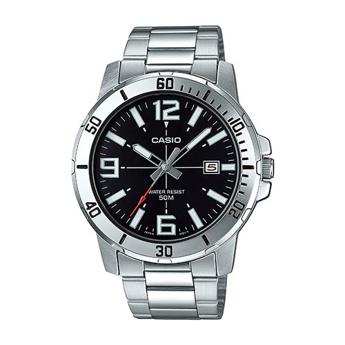 Casio นาฬิกาข้อมือผู้ชาย สายสแตนเลส สีเงิน รุ่น MTP-VD01D-1BVUDF,MTP-VD01D-1B, MTP-VD01D