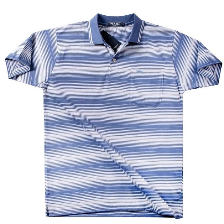เสื้อโปโลแขนสั้นผู้ชายมีกระเป๋า  Pelini คอปก ลายริ้ว คลาสสิค สไตล์ยุโรป สำหรับผู้ใหญ่ รุ่น AD-2002-1