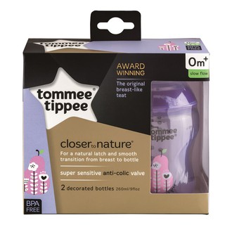 Tommee Tippee ขวดนม ทอมมี่ ทิปปี้ รุ่น Closer to Nature ขนาด 9oz แพ็คคู่ สีม่วง ของแท้