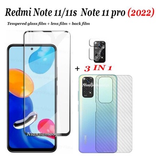 (3in1) ฟิล์มกระจกนิรภัยกันรอยหน้าจอ ฟิล์มเลนส์ ฟิล์มด้านหลัง สําหรับ Redmi Note 11 11s 11pro Redmi Note 10 10s 10pro