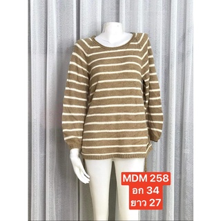 MDM 258  เสื้อไหมพรมคอกลม เสื้อหนาวแฟชั่นผู้หญิง เสื้อแขนยาวลายทาง สไตล์เกาหลี พร้อมส่ง