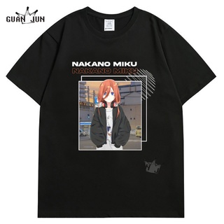 ROUND คอลูกเรือเสื้อยืด คอกลม พิมพ์ลายกราฟิกการ์ตูนอนิเมะ The Quintessential Quintuplets 2 NAKANO MIKU สําหรับผู้ชาย-4XL