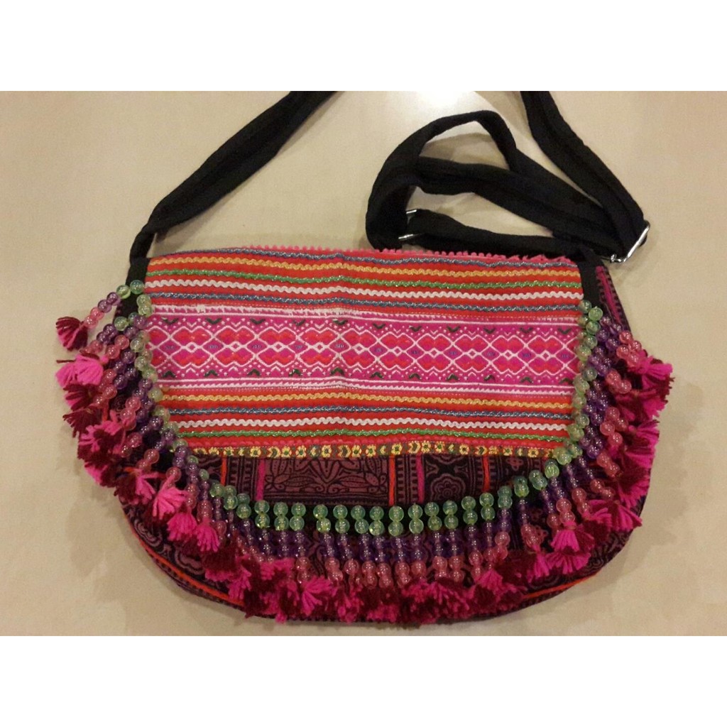 Cross body Hmong Hand Embroidered bead bag