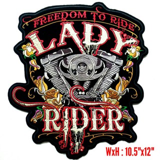 ป้ายปักตัวรีดติดหลังเสื้อแข่งรถ ขนาด10.5" x12" นิ้ว ลาย LADY RIDER FREEDOM TO RIDE สาวก HARLEY DAVIDSON IRON ON VEST