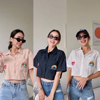 💫New In💫(พร้อมส่ง) เสื้อครอป Rainbow mini hearts crop