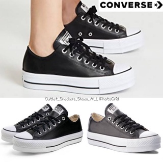 รองเท้า Converse Chuck Taylor Ox Platform Leather Black Women ส่งฟรี