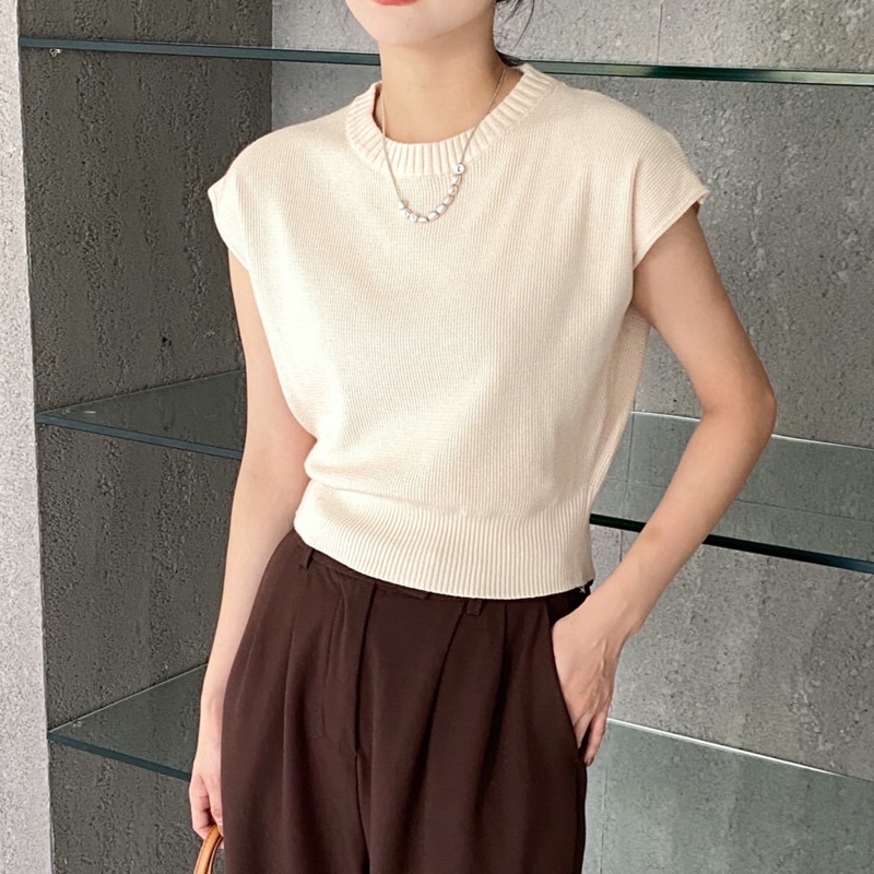 Lady_Sakura 236/BO#เสื้อแฟชั่นคอกลมแขนล้ำแต่งขอบร่อง#เสื้อใหมพรมคอกลมดีไซน์น่ารักสไตล์เกาหลี