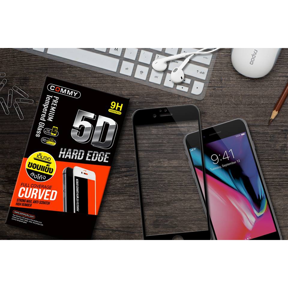 Commy กระจกนิรภัยเต็มจอ 5D คลุมถึงขอบโค้ง สำหรับ iPhone ทุกรุ่น (ของแท้ 100%)