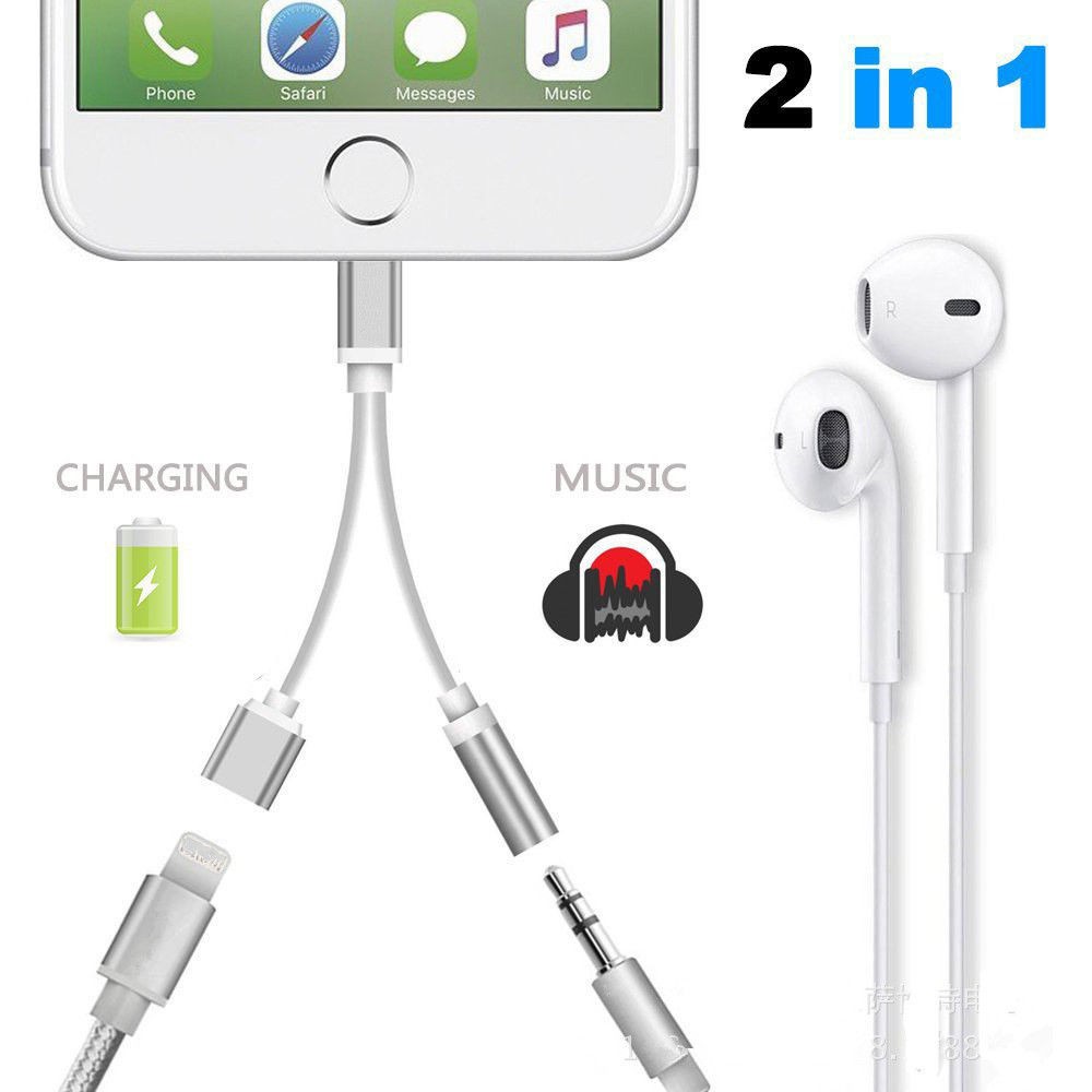 🔥ลดราคา🔥พิเศษ⚡️พร้อมส่ง💰 #มือถือ 2 in 1 Lightning to 3.5mm Aux Earphone Jack Charger Adapter For iPhone 7 &amp;7 Plus