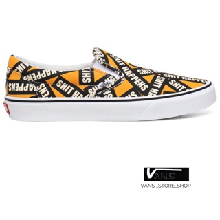 VANS SLIP ON SHIT HAPPENS CADMIUM YELLOW TRUE WHITE SNEAKERS สินค้ามีประกันแท้