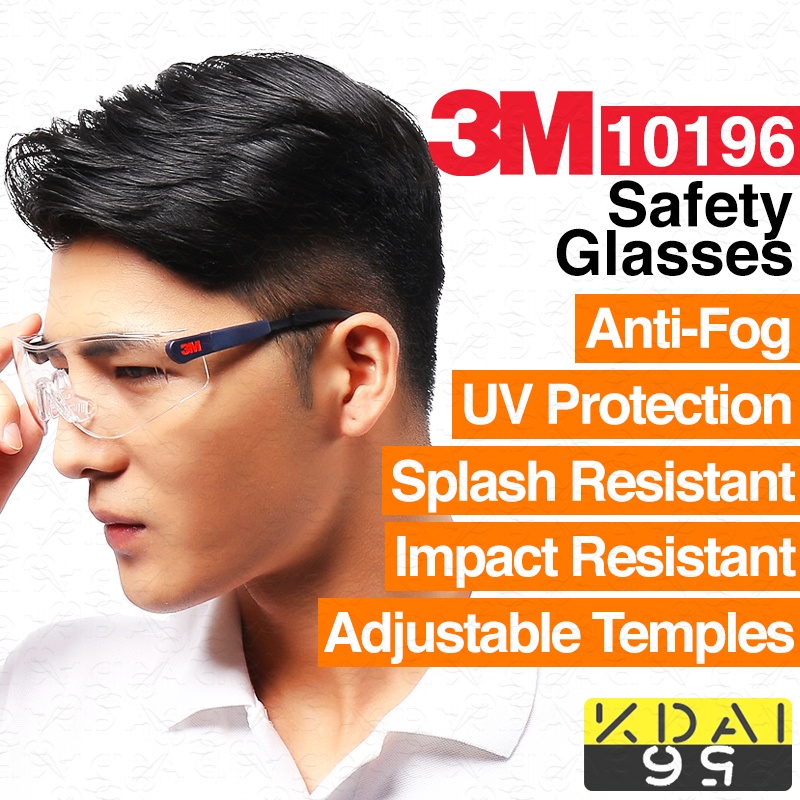 PREMIUM 3M แว่นตานิรภัย 10196 แว่นตาป้องกัน Anti-Fog Eye Protection แว่นตานิรภัยปรับ 1100 EARPLUG